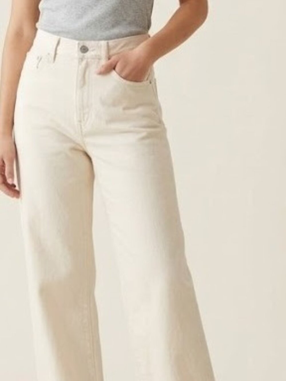 Uniqlo High Rise Wide Straight Jeans - Ecru Off-White Kaihara Denim Size 30